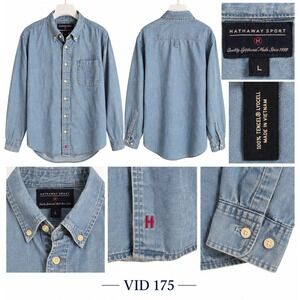 Hathaway Sport Men's L Blue Chambray Shirt 100% Tencel Lyocell Button Down